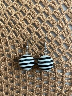 Black and White Striped Drop Earrings